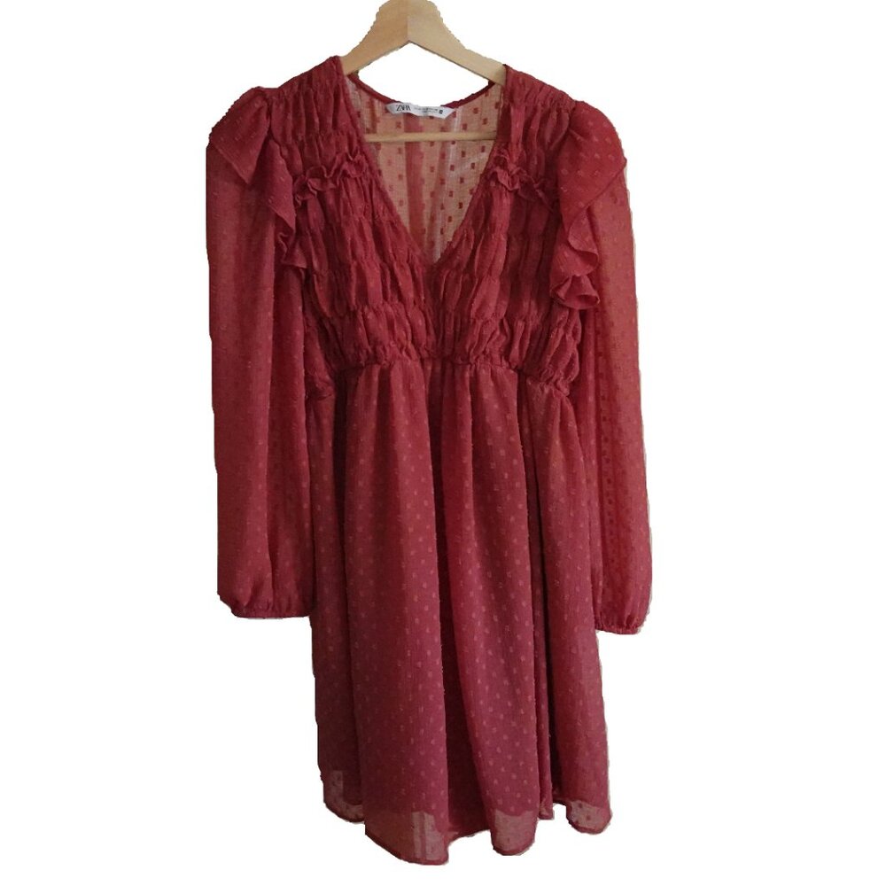 ZARA Sheer Flowy Short Pink Dress Size Small